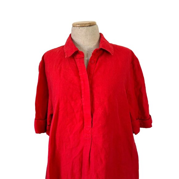 Chicos Red 100% Linen Shirt Dress Womens Sz 16 Short Sleeve Button-Up - Picture 3 of 11
